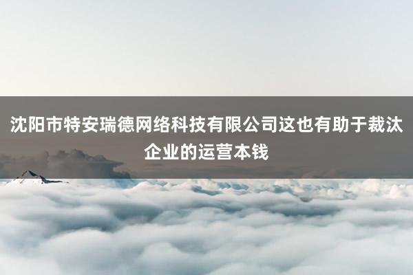 沈阳市特安瑞德网络科技有限公司这也有助于裁汰企业的运营本钱